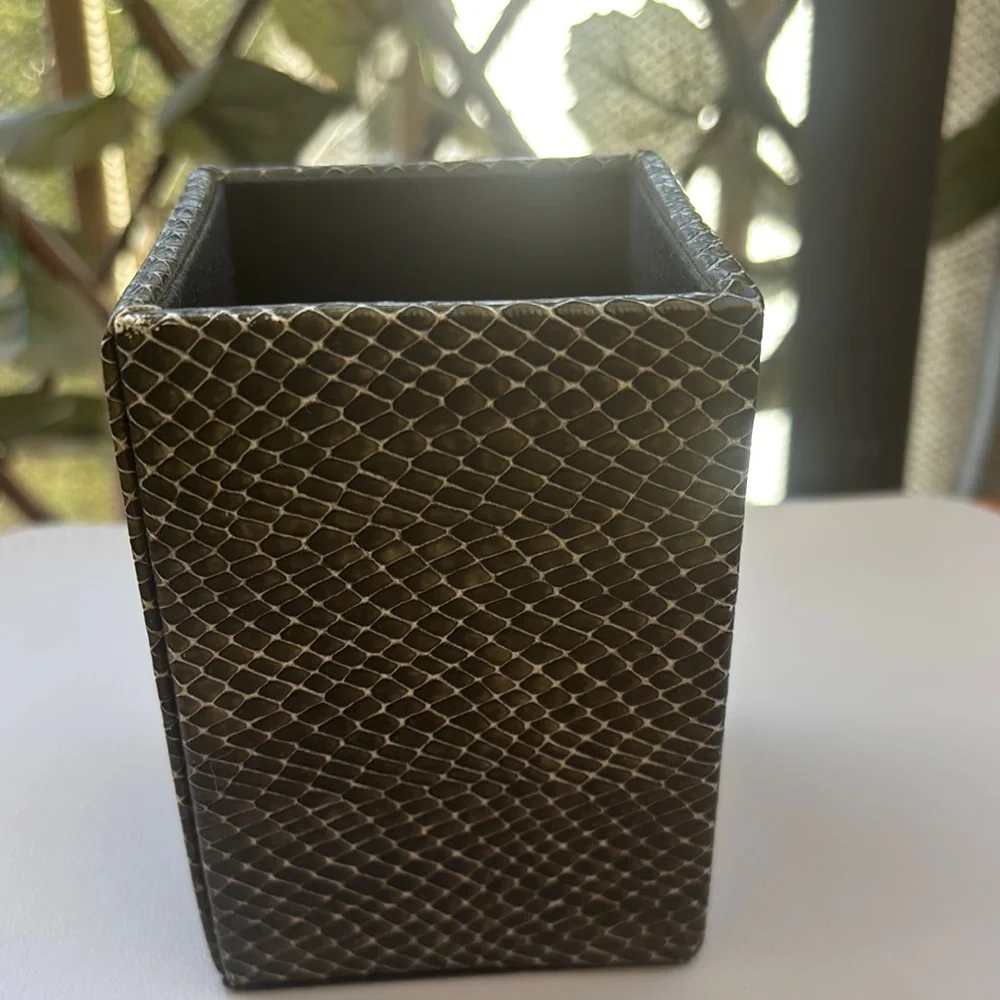 Vintage Genuine Snakeskin Pencil Cup circa 1980s